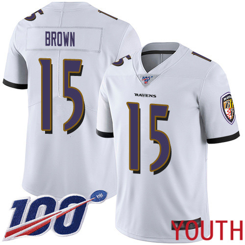Baltimore Ravens Limited White Youth Marquise Brown Road Jersey NFL Football #15 100th Season Vapor Untouchable